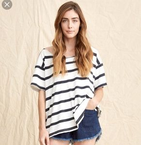 NWT The Great Cut Neck Tee in Bleach Stripe